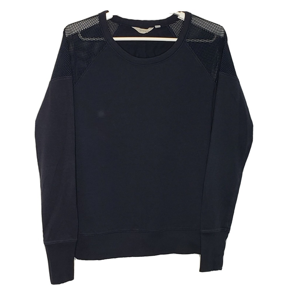 Athleta Sweatshirt XS L/S Dark Blue Mesh‎ Detail Stretch Casual Workout Top